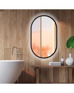 LED spiegel ovaal met zwart metalen frame - 450x750mm