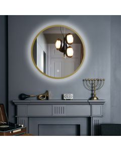 LED spiegel rond met goud metalen frame - 800mm