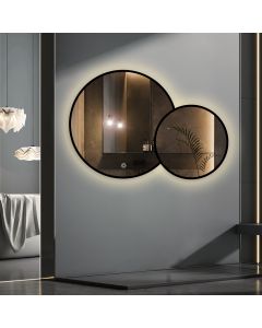 Dubbele LED spiegel rond met zwart frame - 1030x700xmm