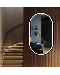 LED spiegel ovaal met zwart metalen frame - 450x750mm